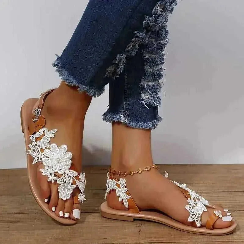 lace-up sandals for women | floral ankle strap sandals | flat beach shoes summer | ultrasonic cleaning