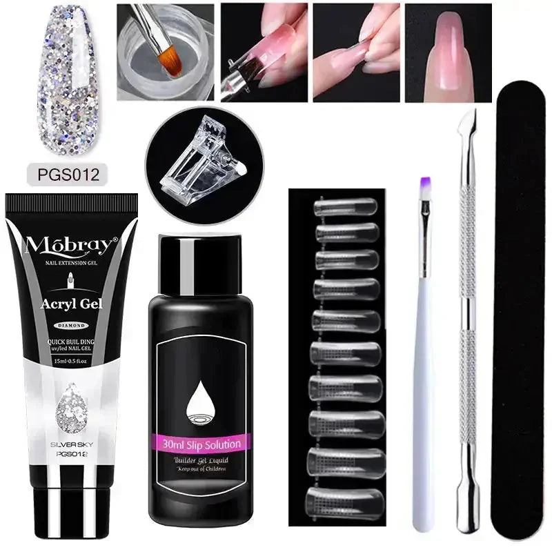 crystal nail extension kit | professional nail art set | acrylic nail forms set | ultrasonic cleaning
