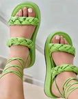 Strappy Sandals Candy Color Weave Flats Shoes Women Summer Dress Shoes