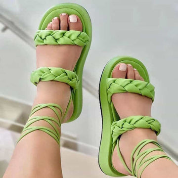 Strappy Sandals Candy Color Weave Flats Shoes Women Summer Dress Shoes 