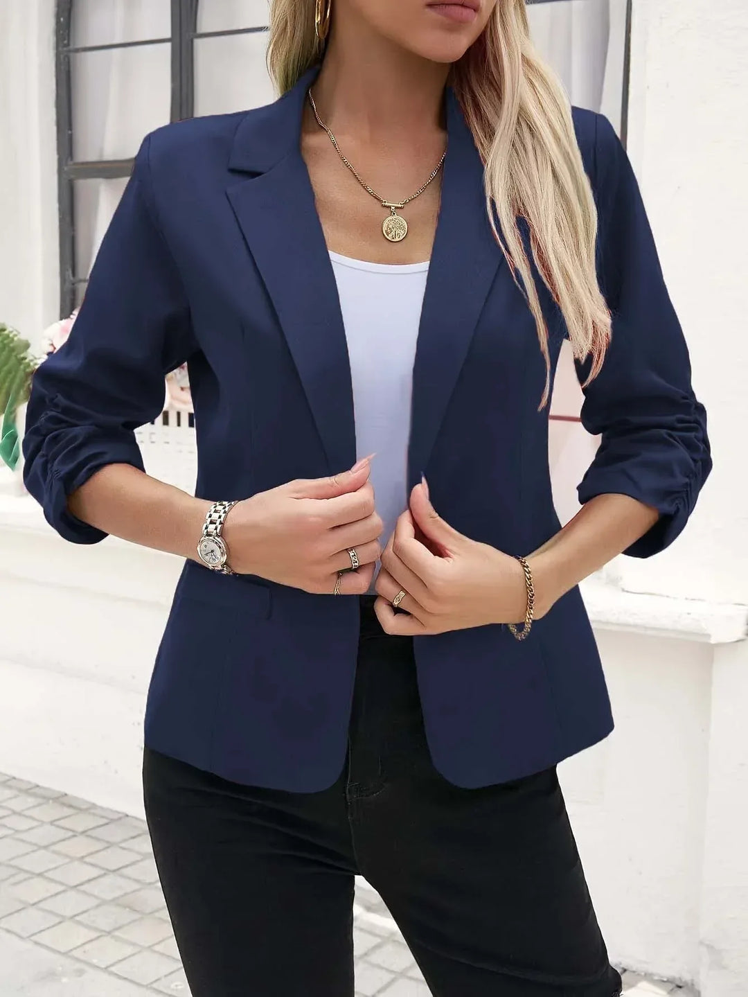 Women's Business Blazer 3/4 Sleeve Casual Suit Jacket Meifu Market