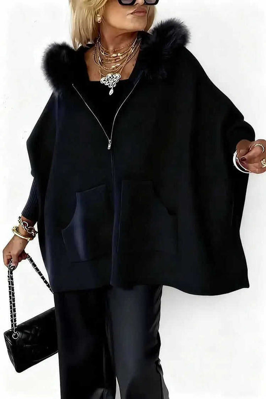 Ins Plush Hooded Cardigan Fashion Warm Pockets Zip-up Knitted Jacket Casual Outerwear Batwing Sleeve Sweater Women's Cloth...