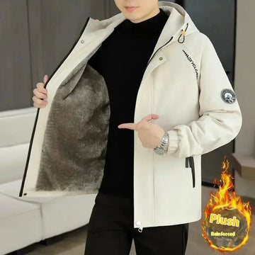 fleece-lined jacket for men | winter warm hooded coat | thick insulated mens jacket | energy saving