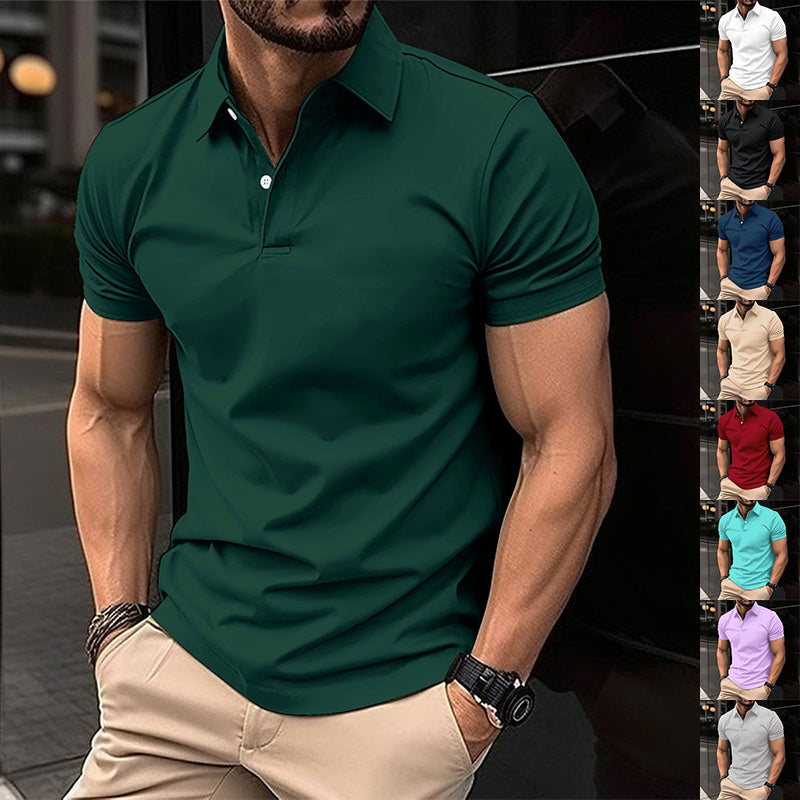 Summer Short Sleeve Polo Shirt Men Solid Color Button Lapel Button Top Meifu Market