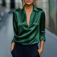 Elegant Women's V-Neck Long Sleeve Blouse With Satin Sheen Solid Color Formal Shirt For Spring Fall Meifu Market