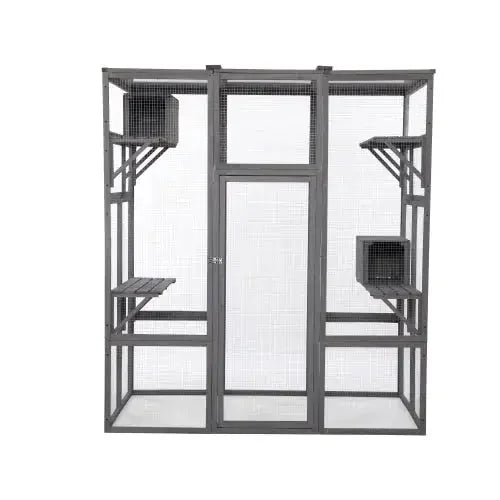 oversized cat cage grey | large cat enclosure with platforms | multi-level cat playpen | energy saving