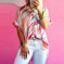 color blocking half sleeve top | polyester cotton blend | breathable fabric | energy saving