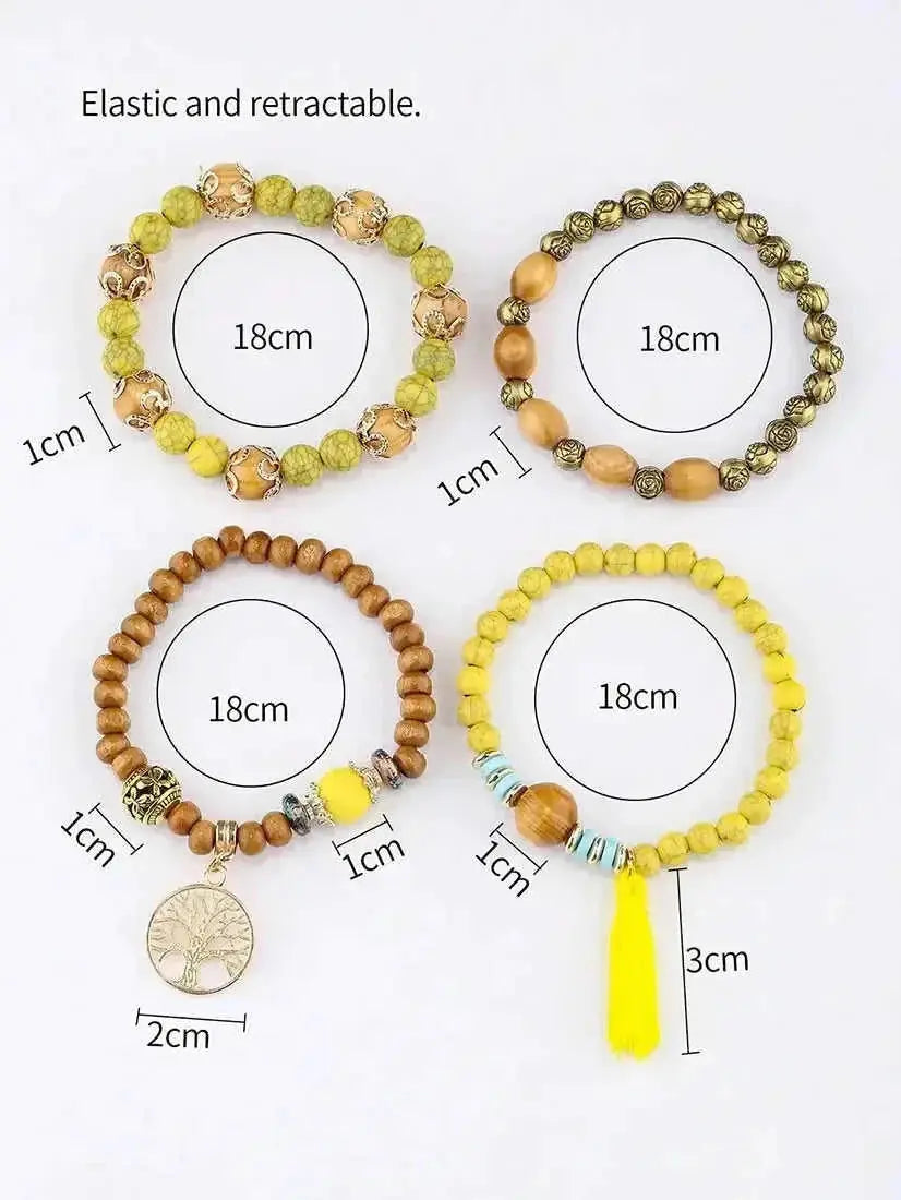 elastic bangle bracelet set | wooden beads jewelry | adjustable tree of life bracelet | ultrasonic cleaning