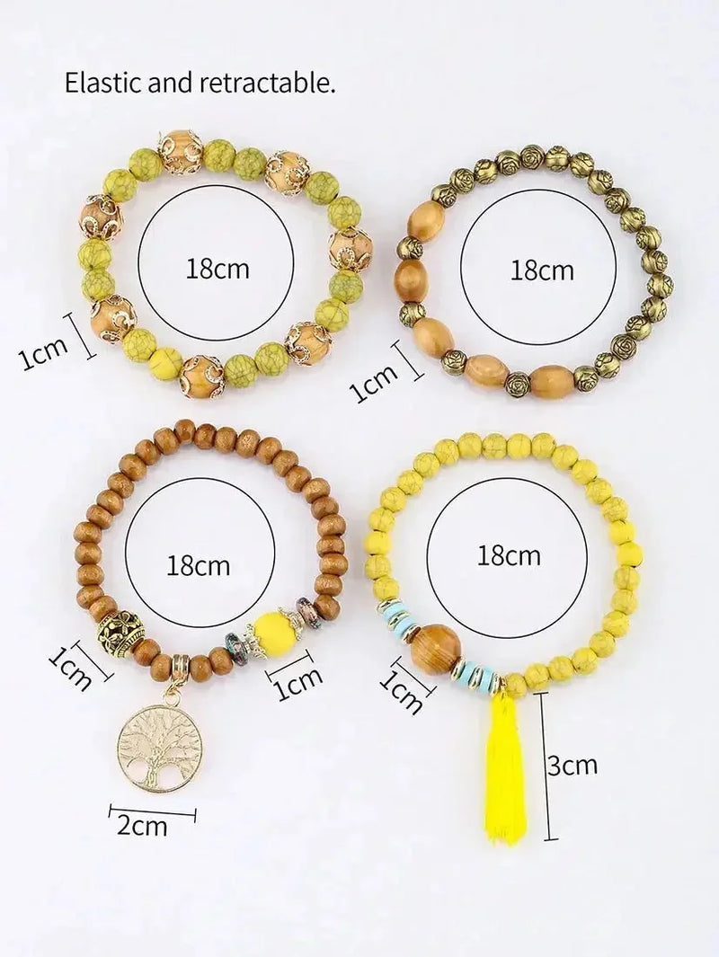 elastic bangle bracelet set | wooden beads jewelry | adjustable tree of life bracelet | ultrasonic cleaning