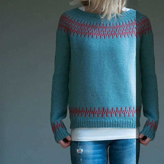 Women's Knitted Pullover Sweater - Round Neck Multicolor Loose Fit Top Meifu Market