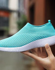 Stretch Mesh Breathable Flats Shoes Soft Sole Fly Knit Slip On Shoes