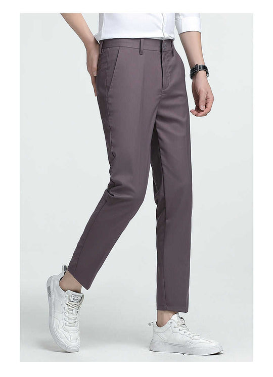 Men's Slim Straight Dress Pants | Polyester Stretch Business Trousers - Meifu Market