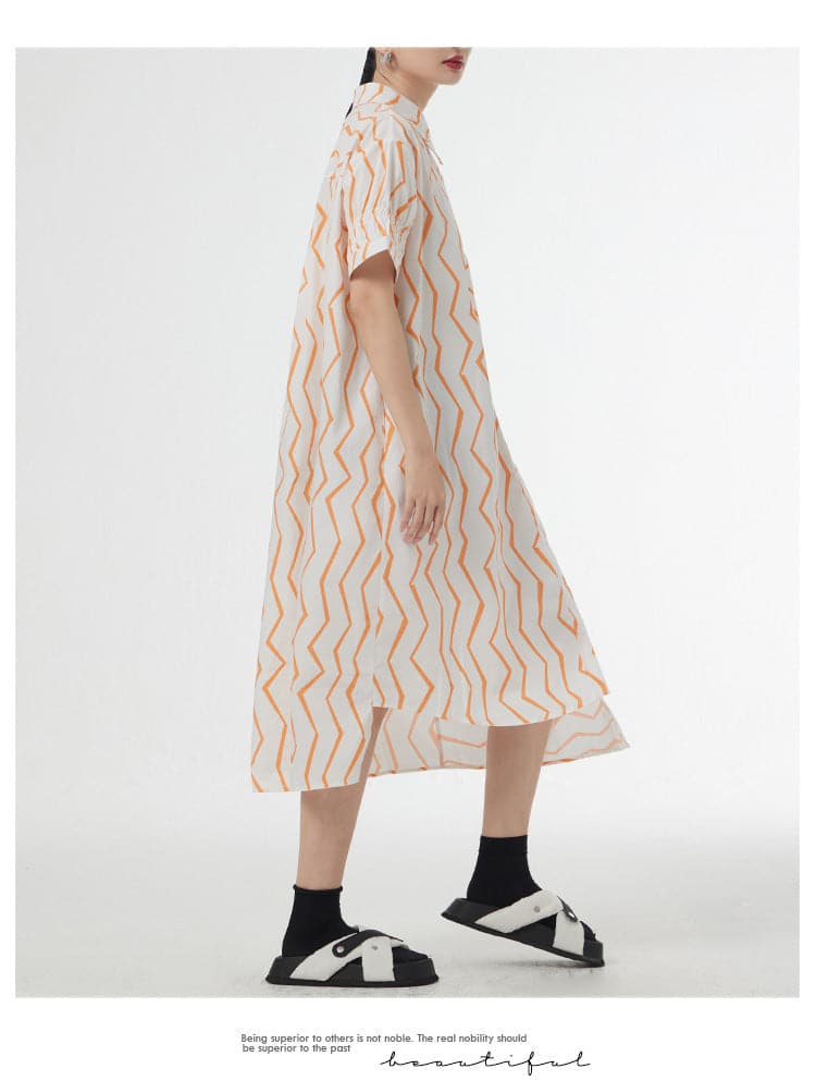 Women's Summer French Lazy Style Wave Stripes Shirt Dress Meifu Market
