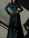 satin fabric maxi dress | studded detail long sleeve | floor length evening gown | energy saving