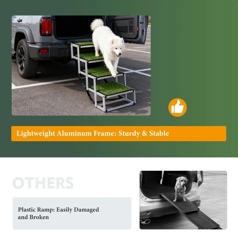 Foldable Dog Ramp For Cars, SUVs, Trucks, Portable Pet Dog Stairs For Large Dogs With Non-Slip Surface  Reinforced Design, Lightweight Yet Sturdy Supports Up To 250lbs Meifu Market