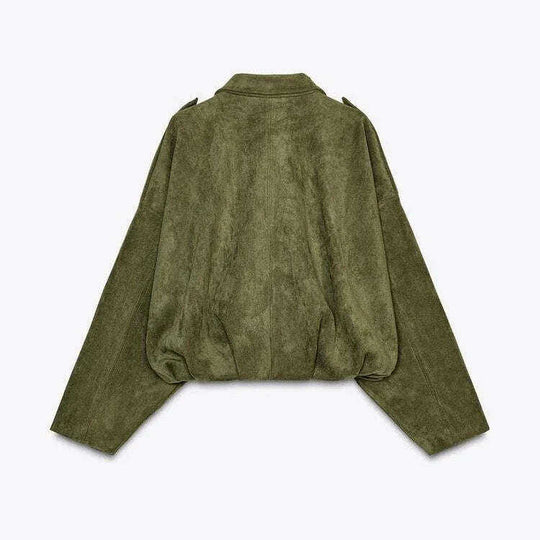 Women's Batwing Sleeve Lapel Suede Texture Effect Pilot Jacket Meifu Market