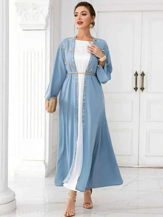 hand-stitched embroidery cardigan | lightweight travel kaftan gown | premium cotton long cardigan | energy saving