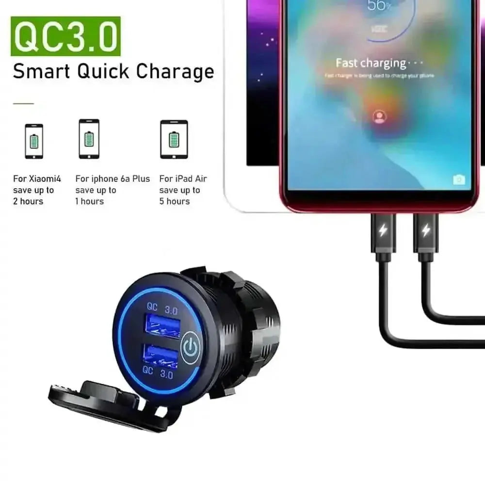 quick charge 30 car charger | waterproof dual usb port | 12v 24v truck adapter | energy saving
