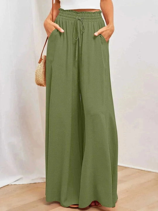 high-waisted wide leg pants | soft cotton blend fabric | elastic waistband sweatpants | energy saving