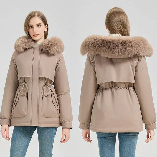 Waist Trimming Short Hooded New Big Fur Collar Coat Women's Clothing