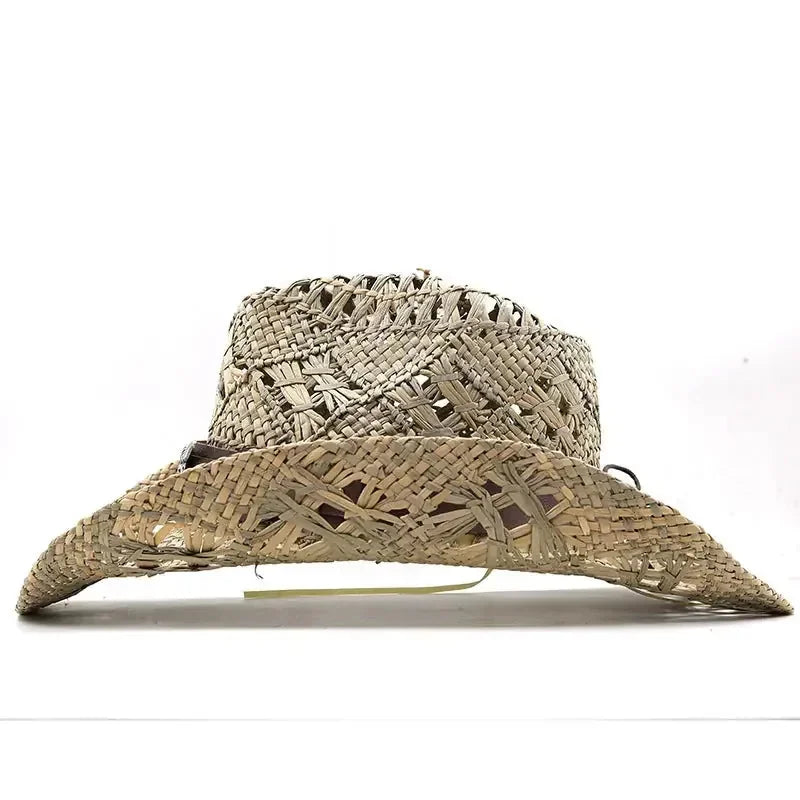 hand-woven natural grass hat | adjustable leather hatband | wide-brim sun protection hat | ultrasonic cleaning