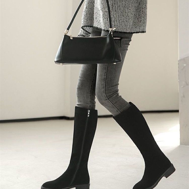 Women's Solid Color Fashion Frosted Long Martin Suede Boots Meifu Market