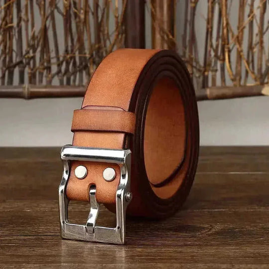 Men's Retro Leather All-match First Layer Cowhide Stainless Steel Buckle Belt 110cm - men's retro leather all-match first ...