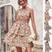 backless summer dress | boho printed halter dress | ruffle trim beach dress | energy saving