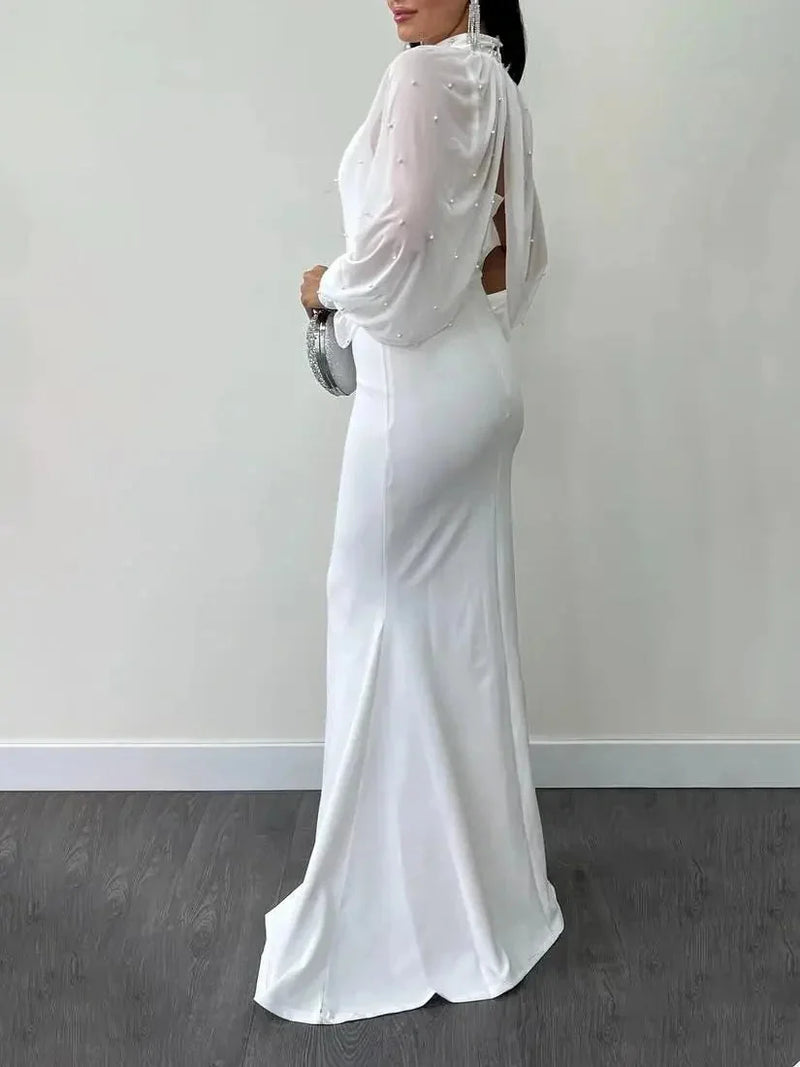 halter neck mesh dress | beaded suspender two-piece set | rhinestone embellished party dress | energy saving