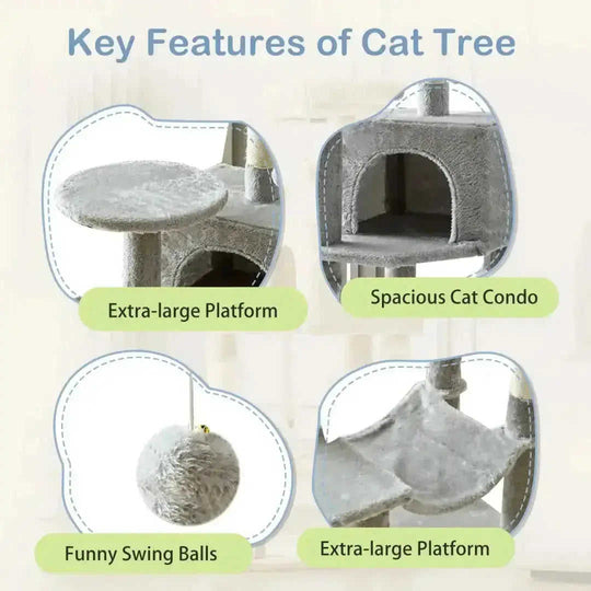 44 Inch Cat Tree Tower, Multi-Cat Climbing Tower With, Natural Sisal Scratching Posts, Extended Platform, Hammock Meifu Market