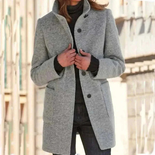 heavy wool blend coat | double-breasted wool coat | mid-length winter coat women | ultrasonic cleaning