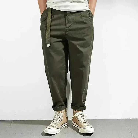 japanese cotton blend pants | loose tapered fit | high waist trousers | energy saving
