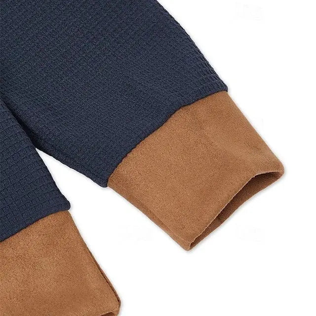 Men's Waffle Contrast Color Pocket Zipped Stand Collar Sweatshirt Meifu Market