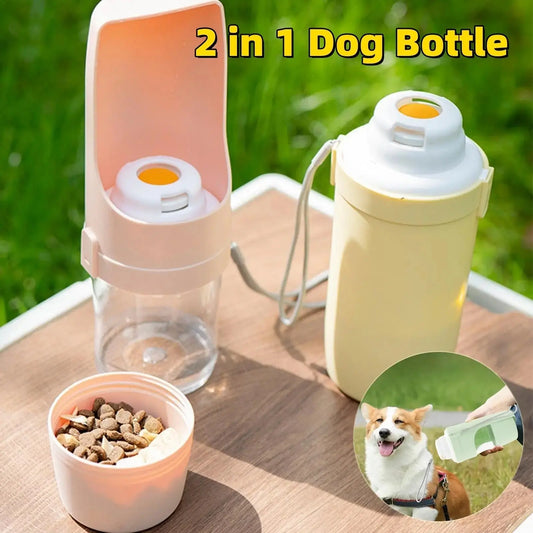 2-in-1 Travel Dog Water Bottle - Portable Pet Dispenser & Feeder