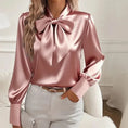 Women's Solid Color Satin Long Sleeve Casual Shirt With Bow Decor Blouse Spring Fall Daily Wear Top Meifu Market