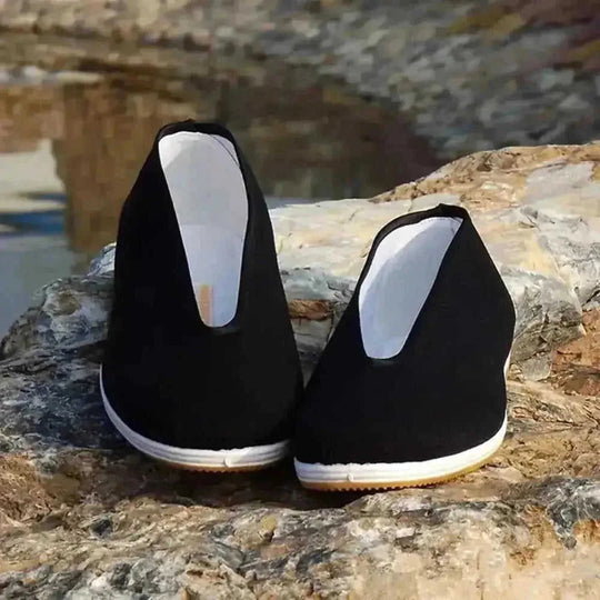 lightweight kung fu training shoes | mens tai chi practice footwear | breathable black cotton shoes | ultrasonic cleaning
