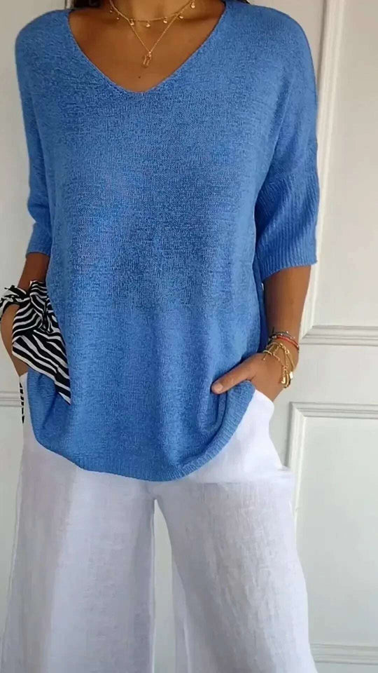 Solid Long Sleeve Sweater Slimming V-neckline Knitwear Women's Bottoming Shirt Meifu Market
