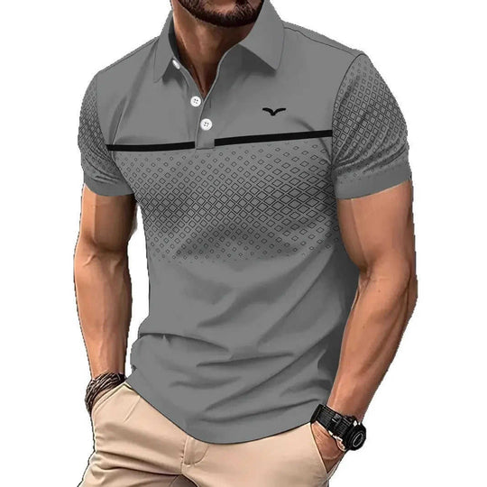 Men's Slim-Fit Printed Lapel Short-Sleeve Polo Shirt S - reverse side showing construction