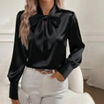 Women's Solid Color Satin Long Sleeve Casual Shirt With Bow Decor Blouse Spring Fall Daily Wear Top Meifu Market
