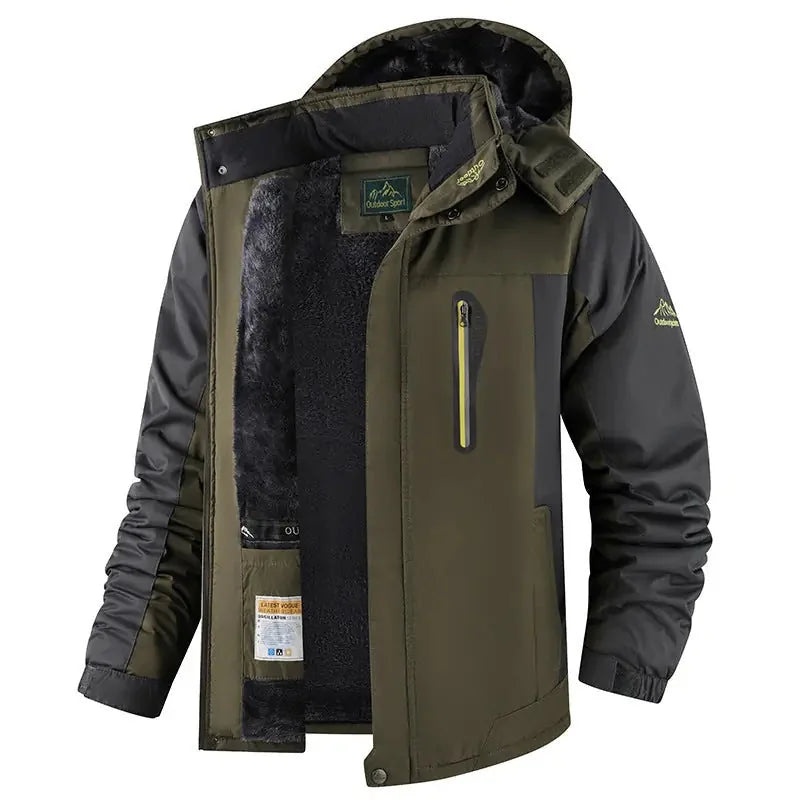 fleece-lined jacket for men | mid-length insulated parka | heavy-duty cold weather coat | energy saving