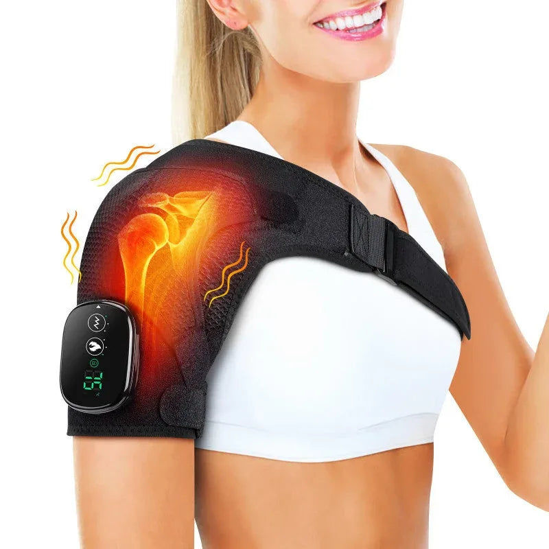 usb-c rechargeable heating pad | adjustable shoulder massage belt | heated muscle relaxation | energy saving