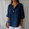 V-neck Long-sleeved T-shirt Fashion Loose Cotton And Linen Button Tops For Women Meifu Market