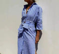 striped shirt dress with belt | half-sleeve button down dress | lapel collar cardigan dress | energy saving