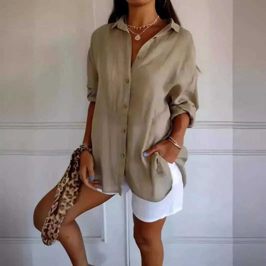 Lapel Long Sleeve Shirt Women's Single-breasted Pleated Shirt Meifu Market