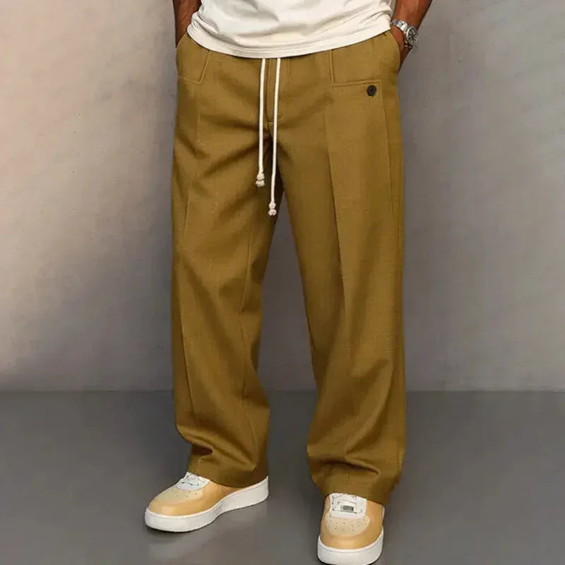 Buttons Comfortable Straight Drawstring Casual Pants - Meifu Market