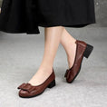 Low-cut Authentic Leather Women's Mid Heel Slip-on Round Head Pumps Meifu Market