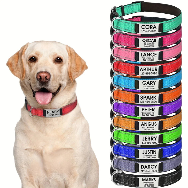 reflective dog collar | adjustable neoprene collar | padded breathable nylon collar | energy saving