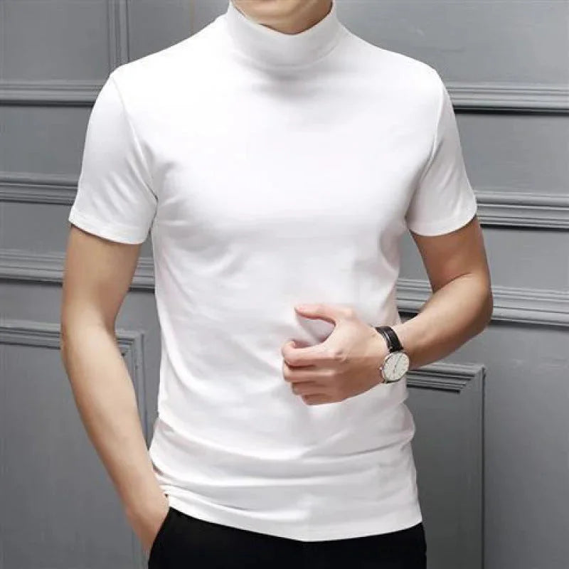 mercerized cotton t-shirt | half turtleneck short sleeve | breathable summer top | energy saving