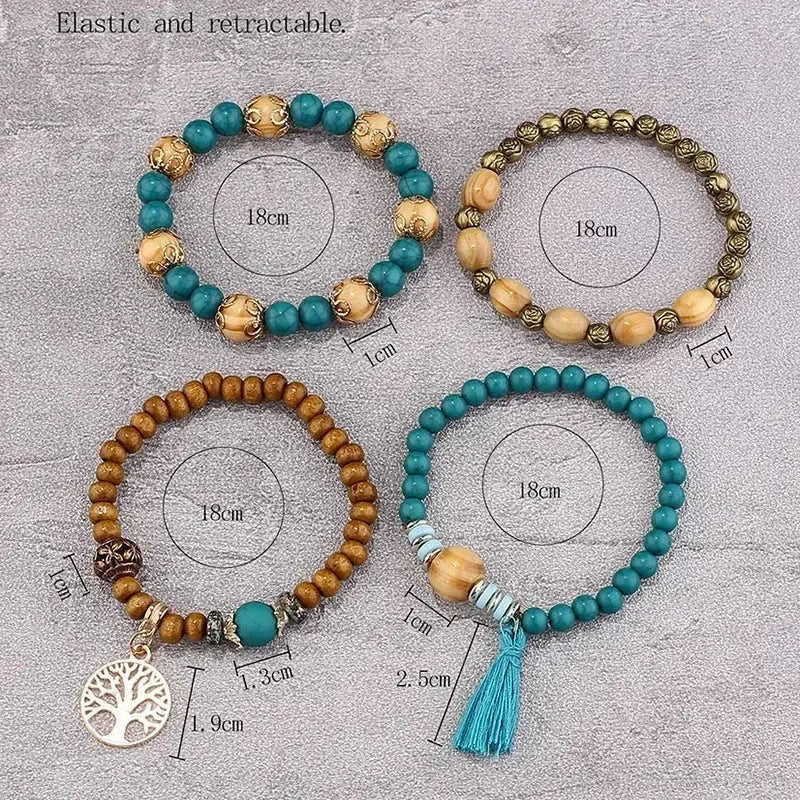 elastic bangle bracelet set | wooden beads jewelry | adjustable tree of life bracelet | energy saving