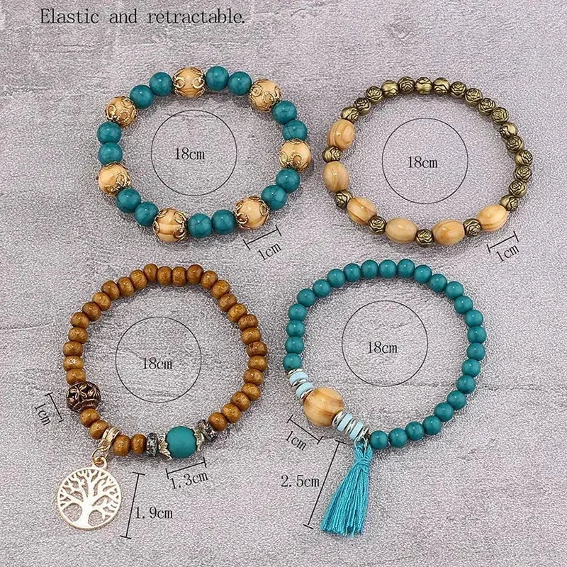 elastic bangle bracelet set | wooden beads jewelry | adjustable tree of life bracelet | energy saving